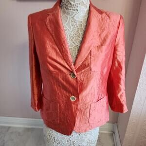 LKWN satiny crinkle talbots coral blazer jacket 3/4 sleeve so adorable 6 RR2